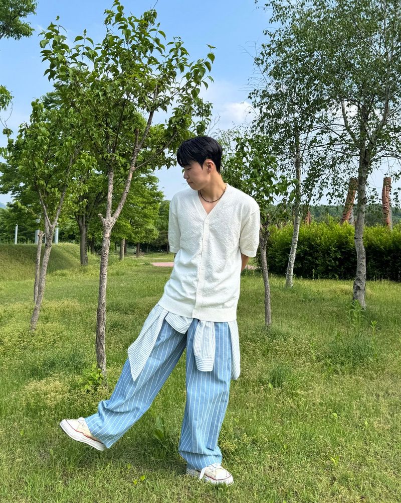 リネンストライプバンドパンツ