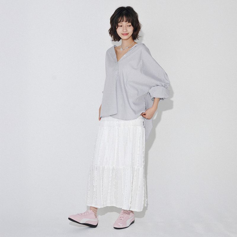 チェックフードシャツ (LIGHT GRAY)