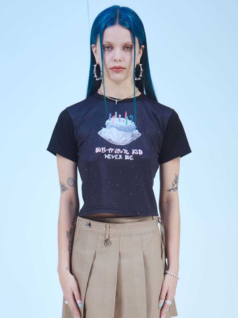 NEVER DIE CROP T-SHIRTS(BK)