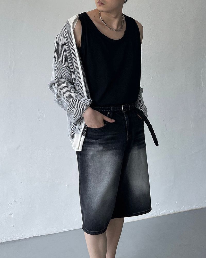 TR2458 Cat Black Bermuda Denim Pants (S ~ L)