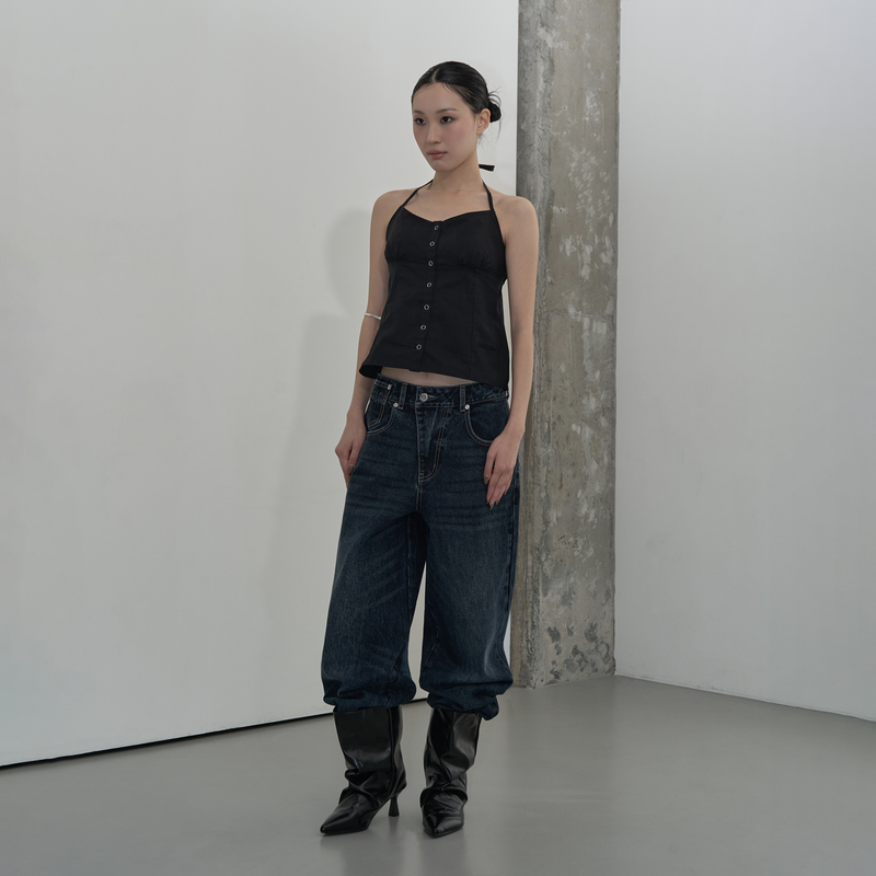 STRAP DETAIL HALTER NECK BLOUSE (BLACK)