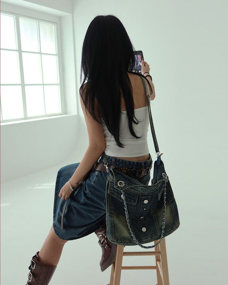 Cami vintage denim midi skirt