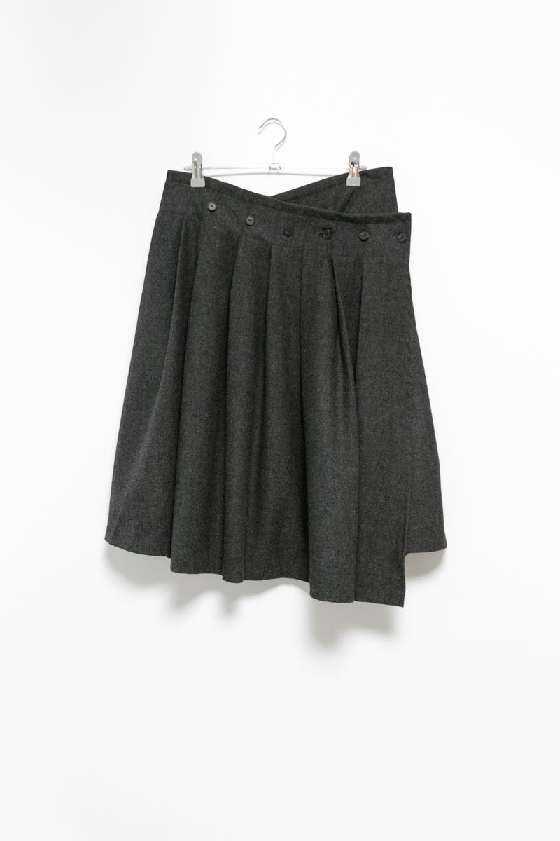 wool unbal button pleats skirt(2colors)