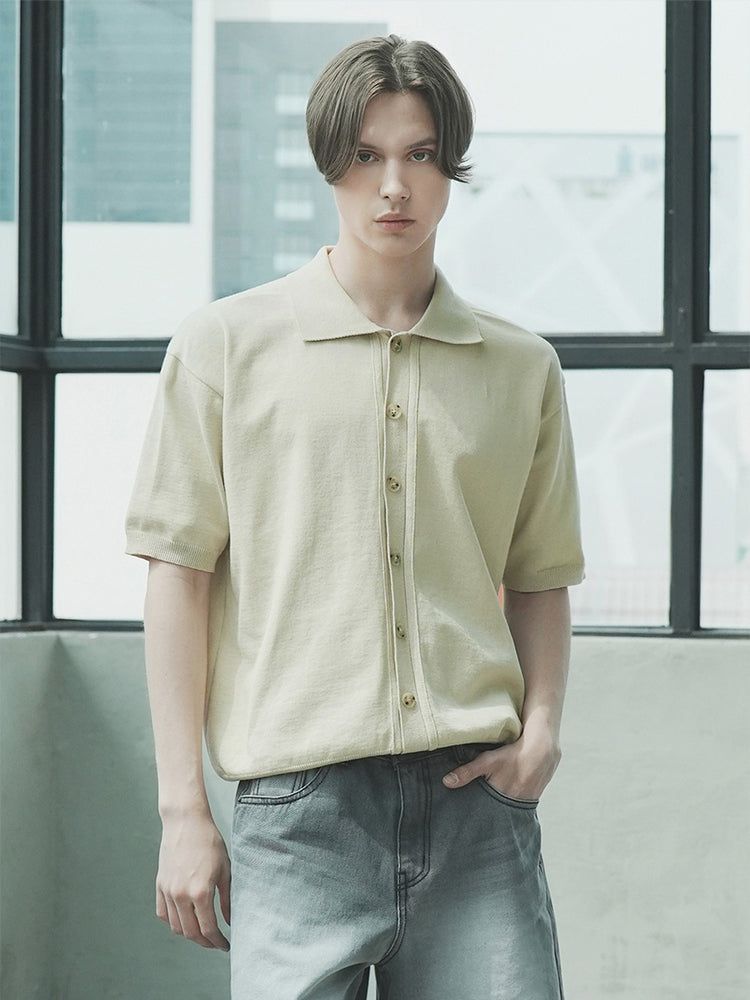 WAAR(ワル)の「T1015 OPEN SHORT-SLEEVED KNIT_BEIGE(Tops)」