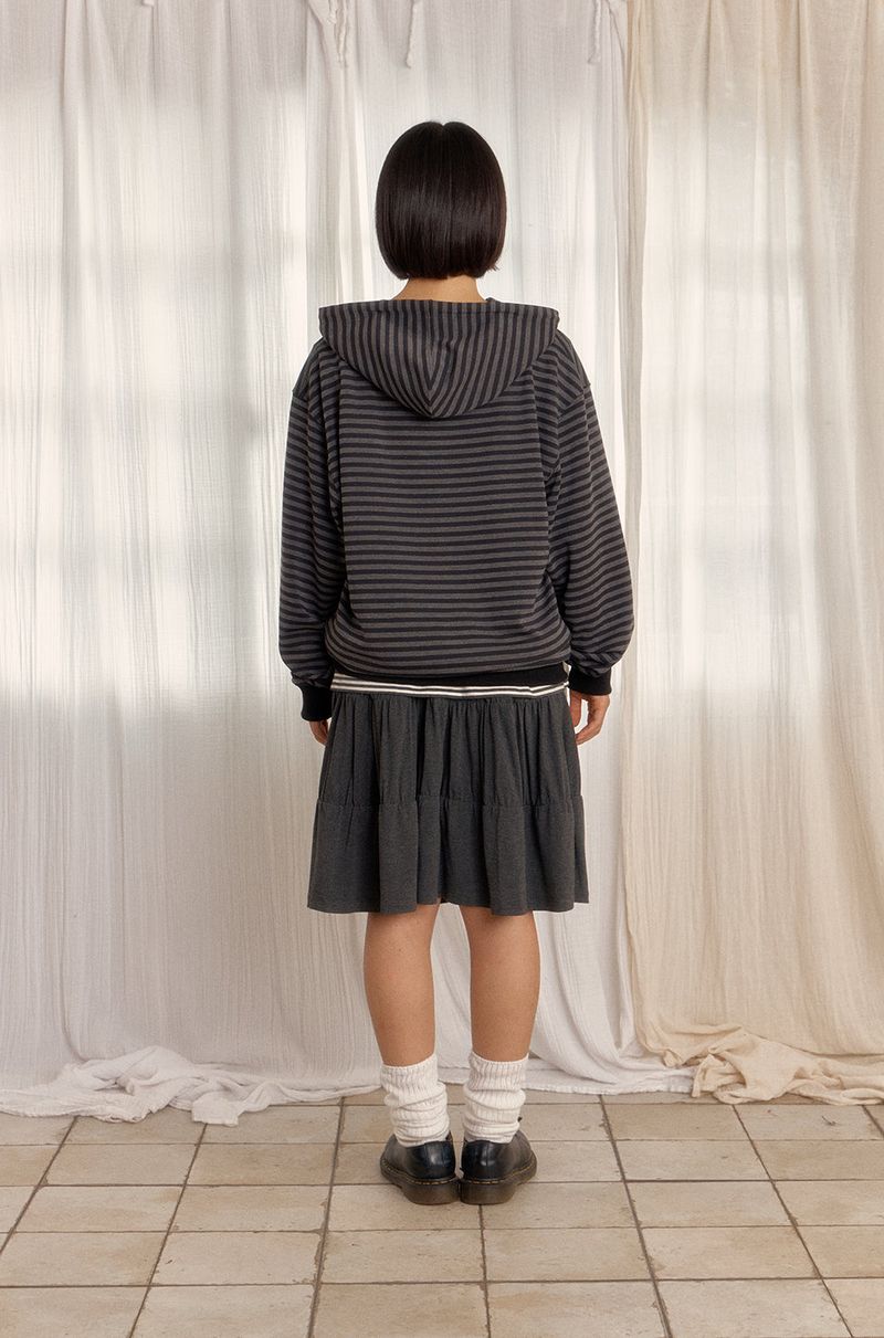 STRIPE HOODED ZIP-UP (BLACK)