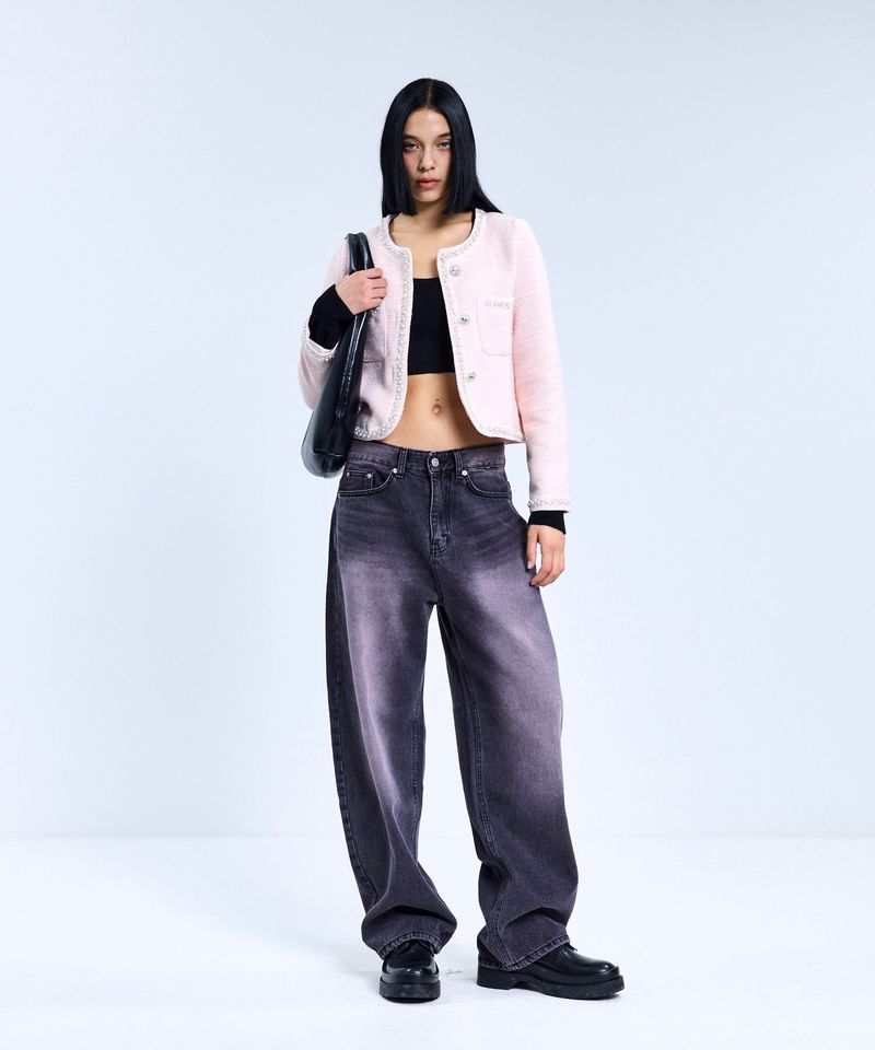vivabrown（ビバブラウン）の「85-VIVAJ049 Line Beads Crop Tweed Jacket Pink（Jackets/Outerwear）」