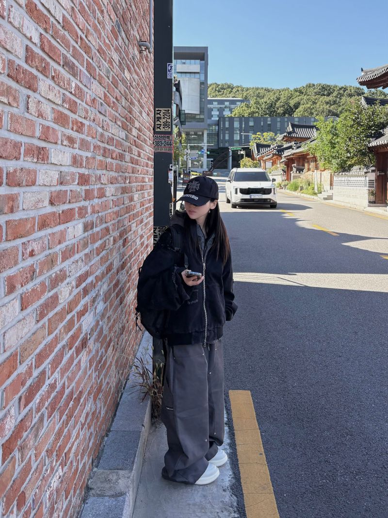 ダブルニー ジッパー カーペンター ワイドパンツ