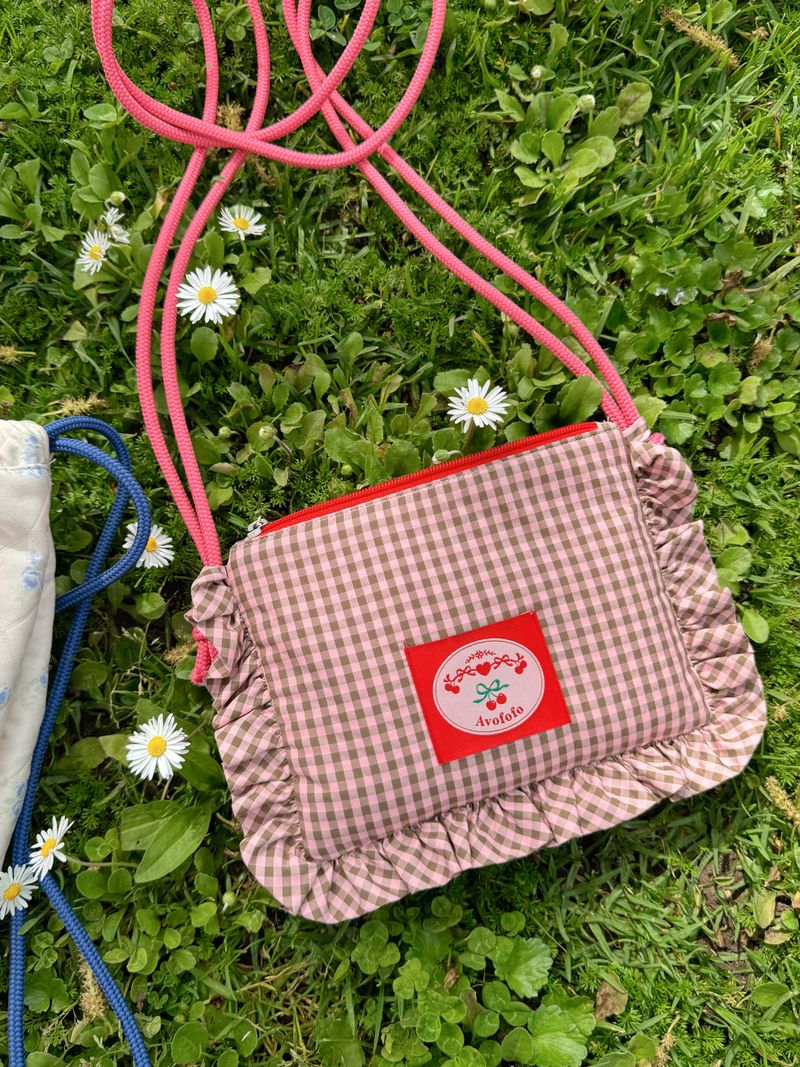 cherry & cereja Frill pouch bag check pattern cross bag