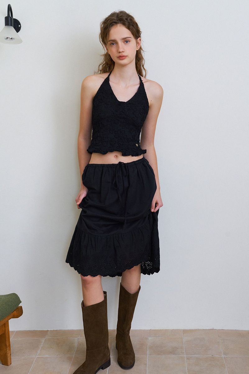 Flower pattern halter top_black