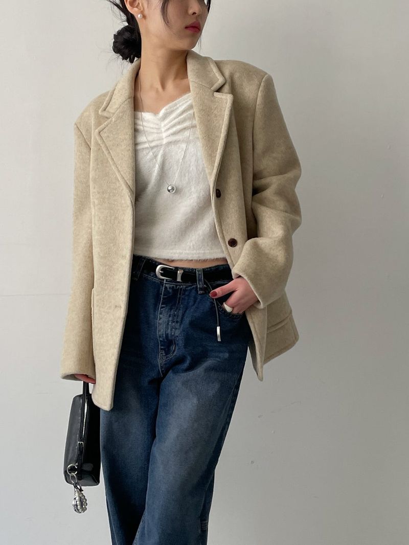 [wool90%] Heavy Wool Overfit Single Jacket