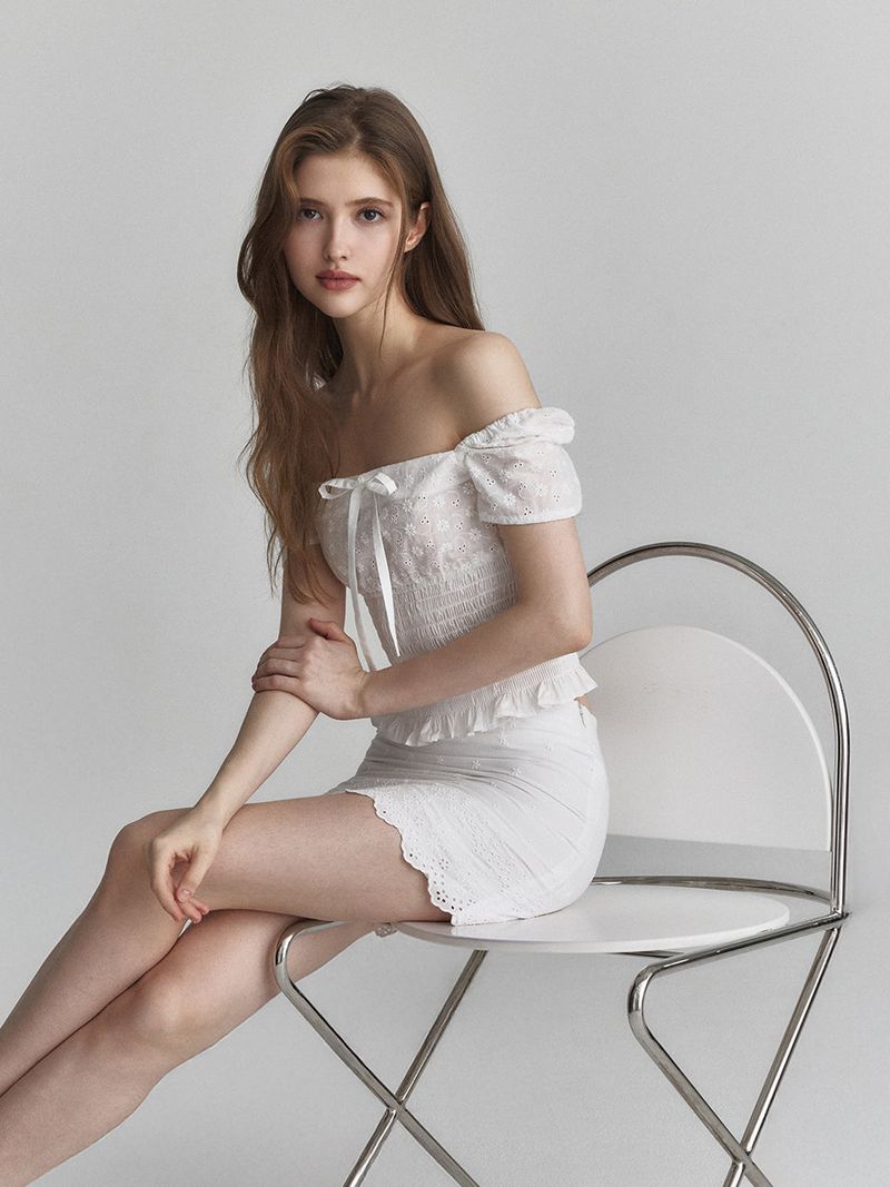 Floral puff blouse (Ivory)