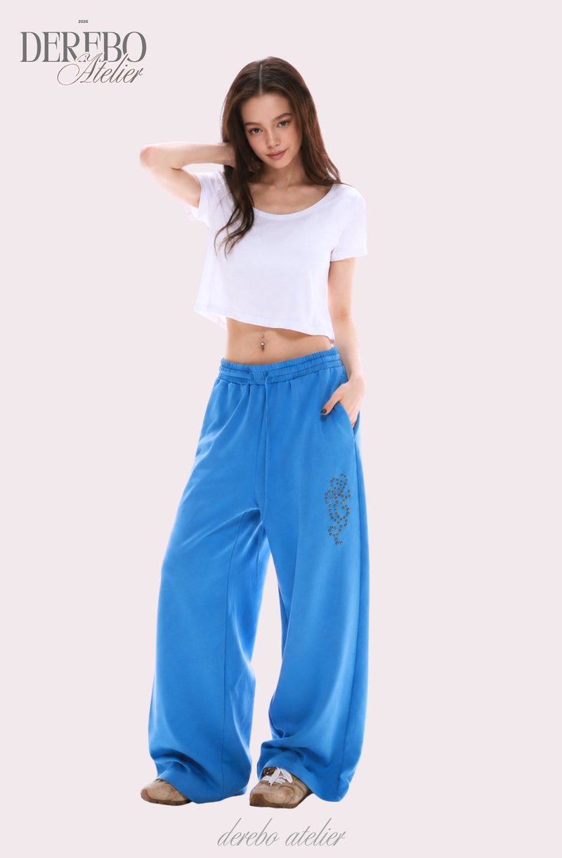 Blue beads banding wide pants