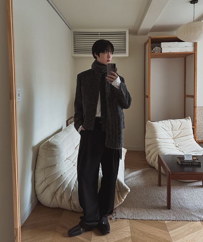 Objet Wool Check Round Jacket