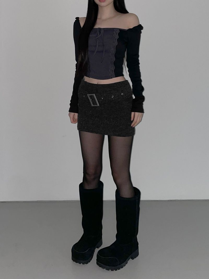 cream belt knit skirt(2 color)
