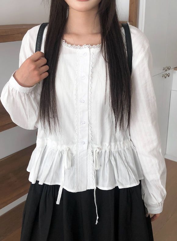 Ash Lace Waist Ribbon Strap Blouse
