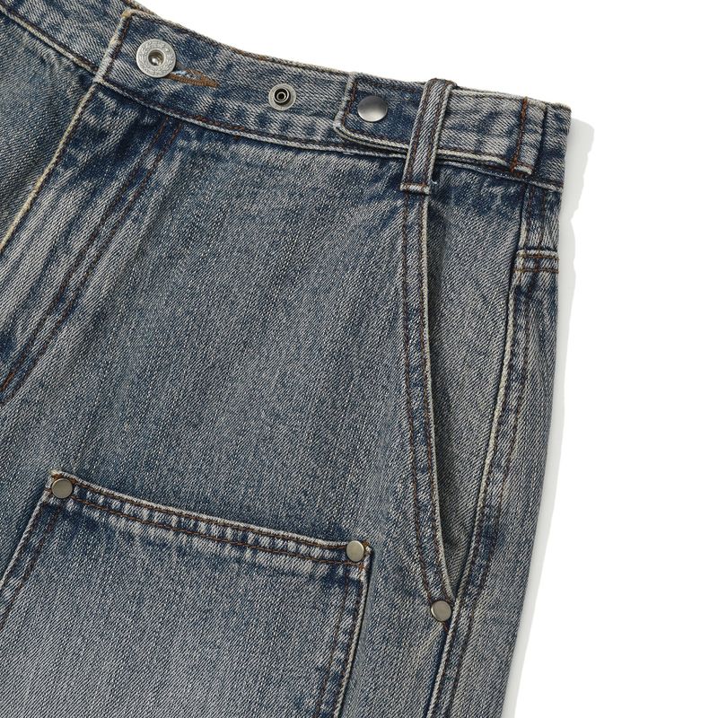 Ptery double knee pants / Washed blue
