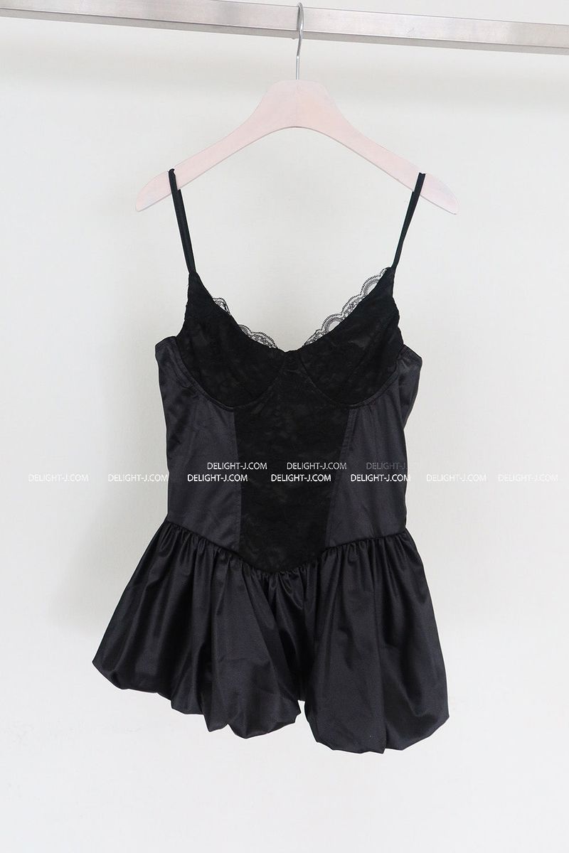 satin bustier lace balloon mini dress