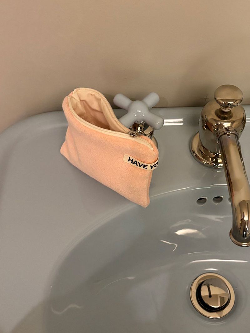 Terry flat pouch - peach , S size