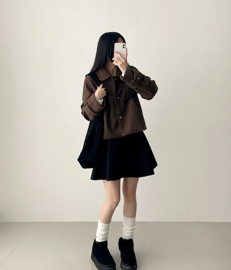 Lorton Wool Pin Tuck Flared Miniskirt