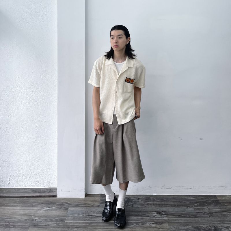 Textured Patch Pocket Short Sleeve Shirt