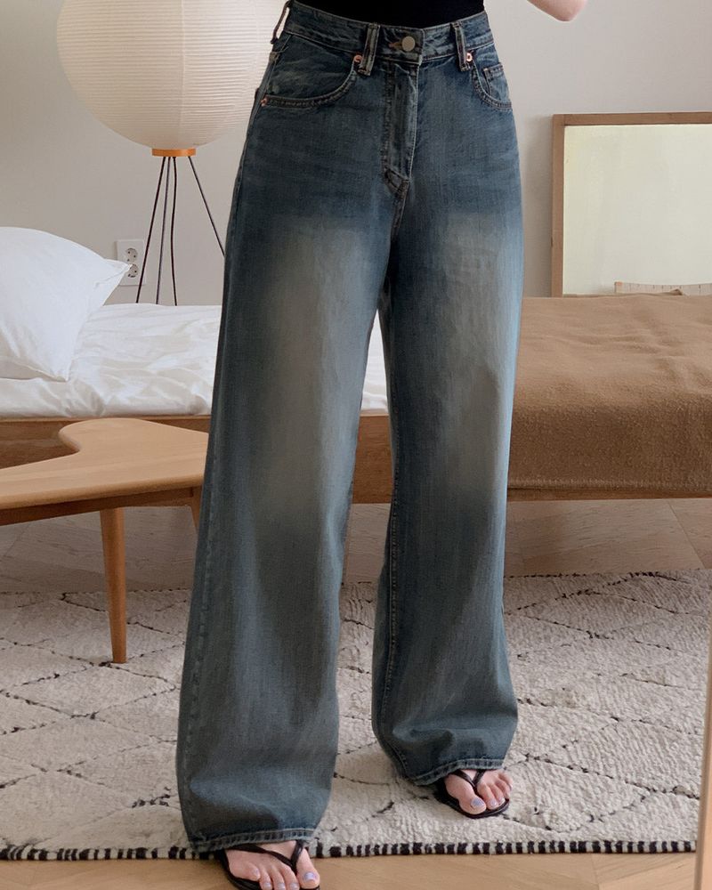 Deco wide denim pants