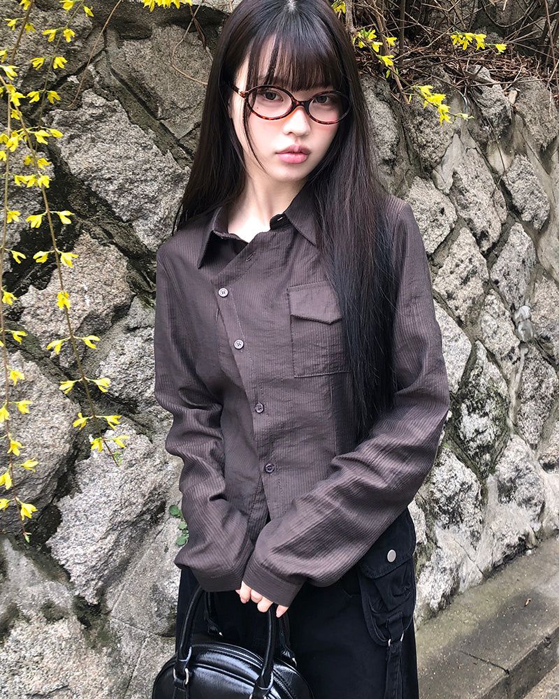 WONDER WONDER(ワンダーワンダー)の「Kyuhi Diagonal Button One-Pocket Collar Shirt(Tops)」