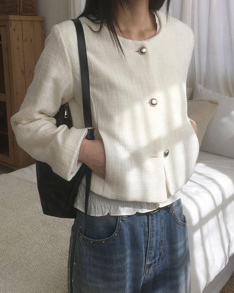 WONDER WONDER(ワンダーワンダー)の「Becche silver button tweed jacket(Jackets/Outerwear)」