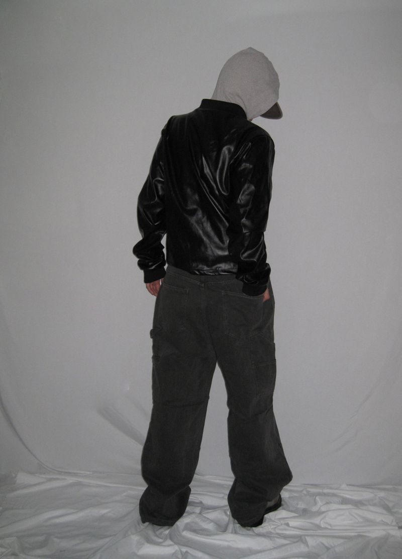 Leather Jersey Zip-Up Jacket