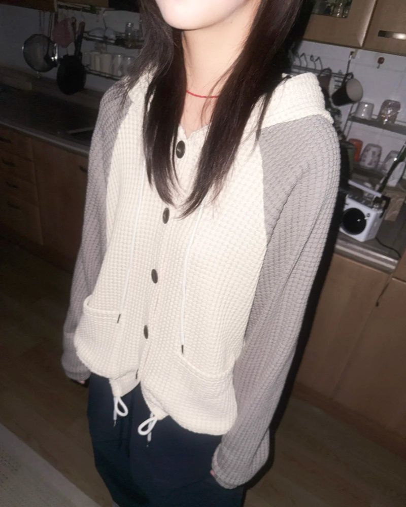 (2color) Waffle Raglan Hood Cardigan