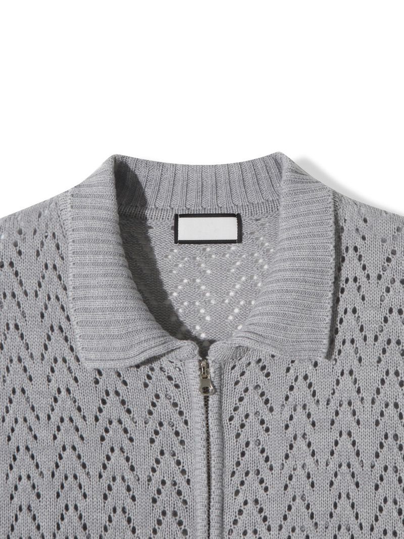 Cropped Knit Punching Zip-Up 4COLOR