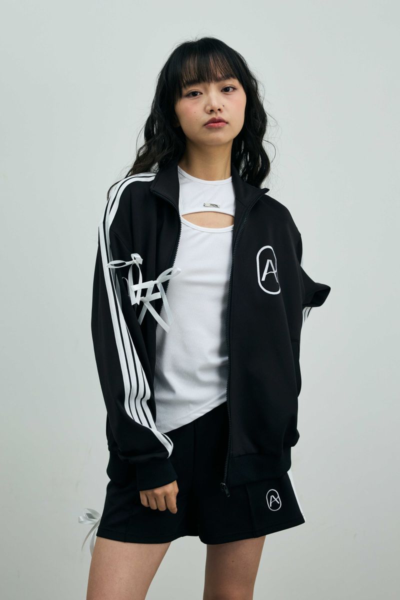 RIBBON JERSEY TRACK SHORTS PANTS / BLACK