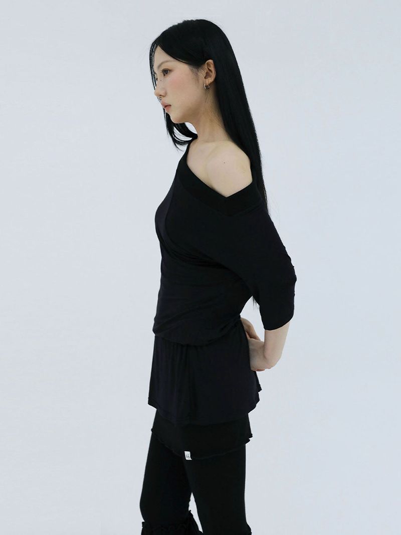 DRAPE BAND OFF-SHOULDER TOP(BLACK)