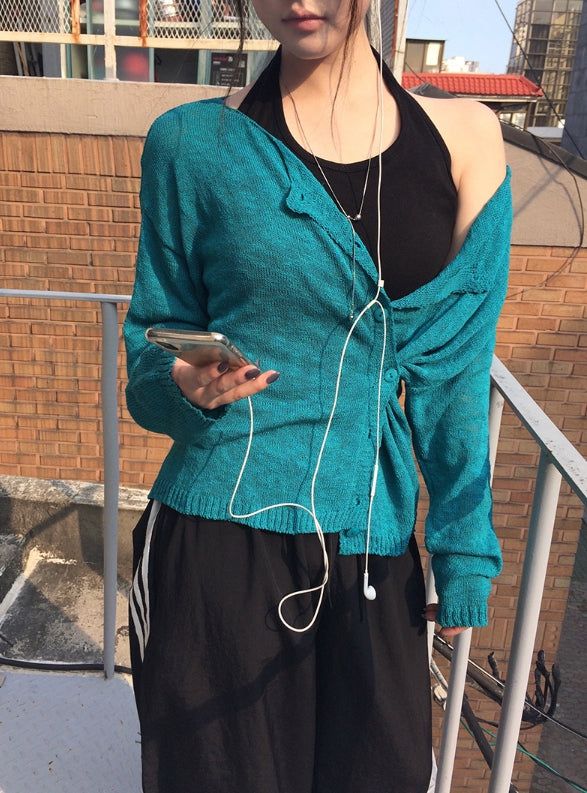 Buki Reversible See-Through Button Knit Cardigan