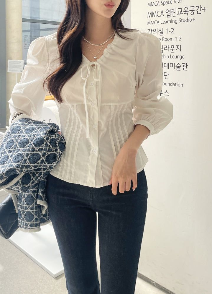 Metune Shirring Strap Puff Blouse