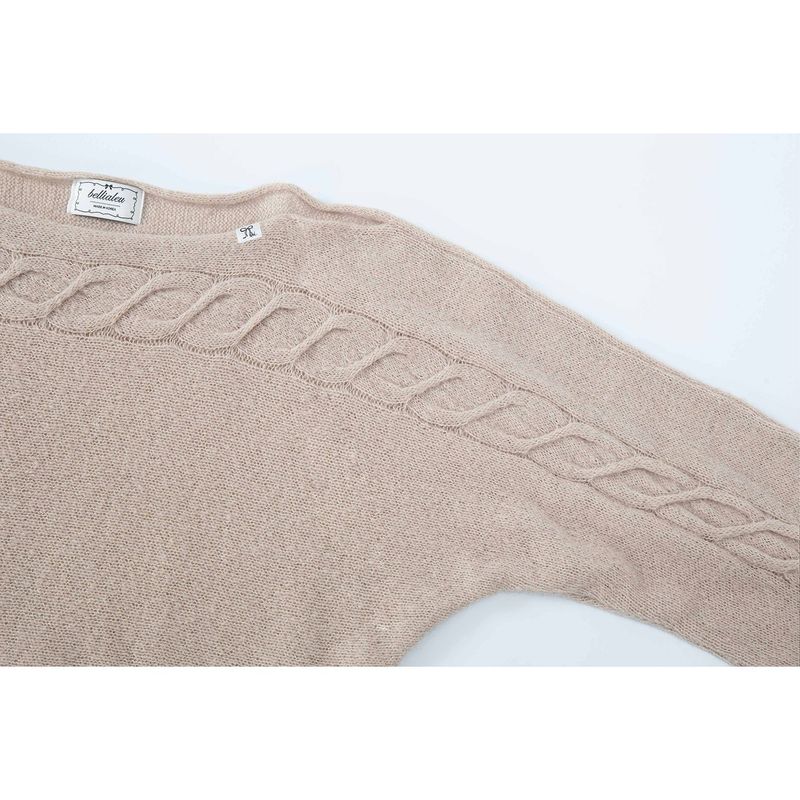 CABLE BOAT NECK KNIT-BEIGE