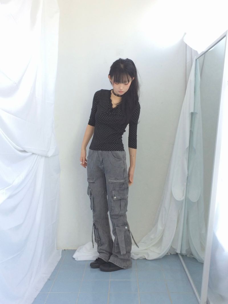 Pocket-line zipper bootcut pants