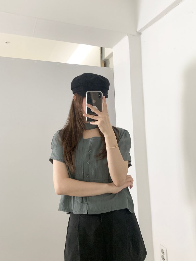 Blian Puff Short Sleeve Blouse Scarf Tie Set
