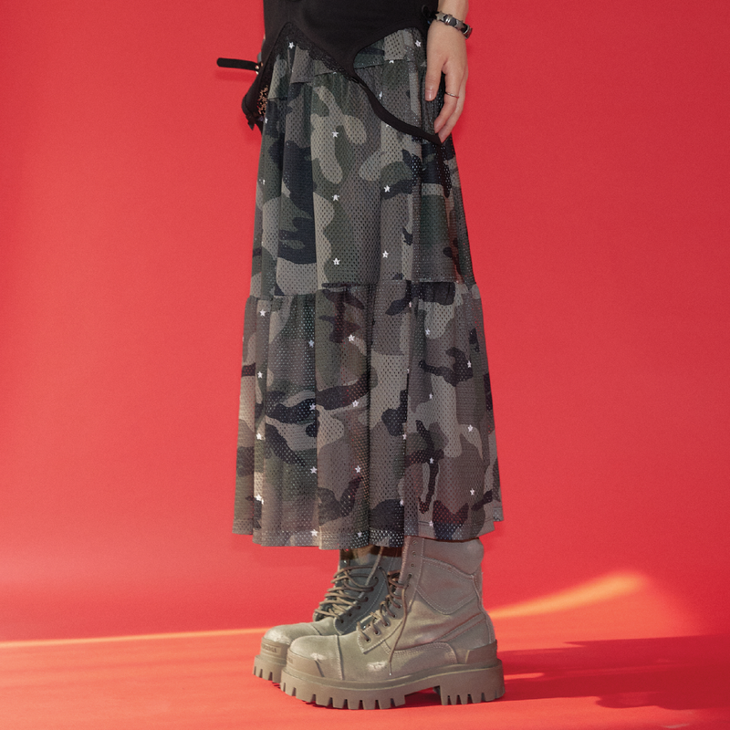 MESH STAR CAMO SKIRT