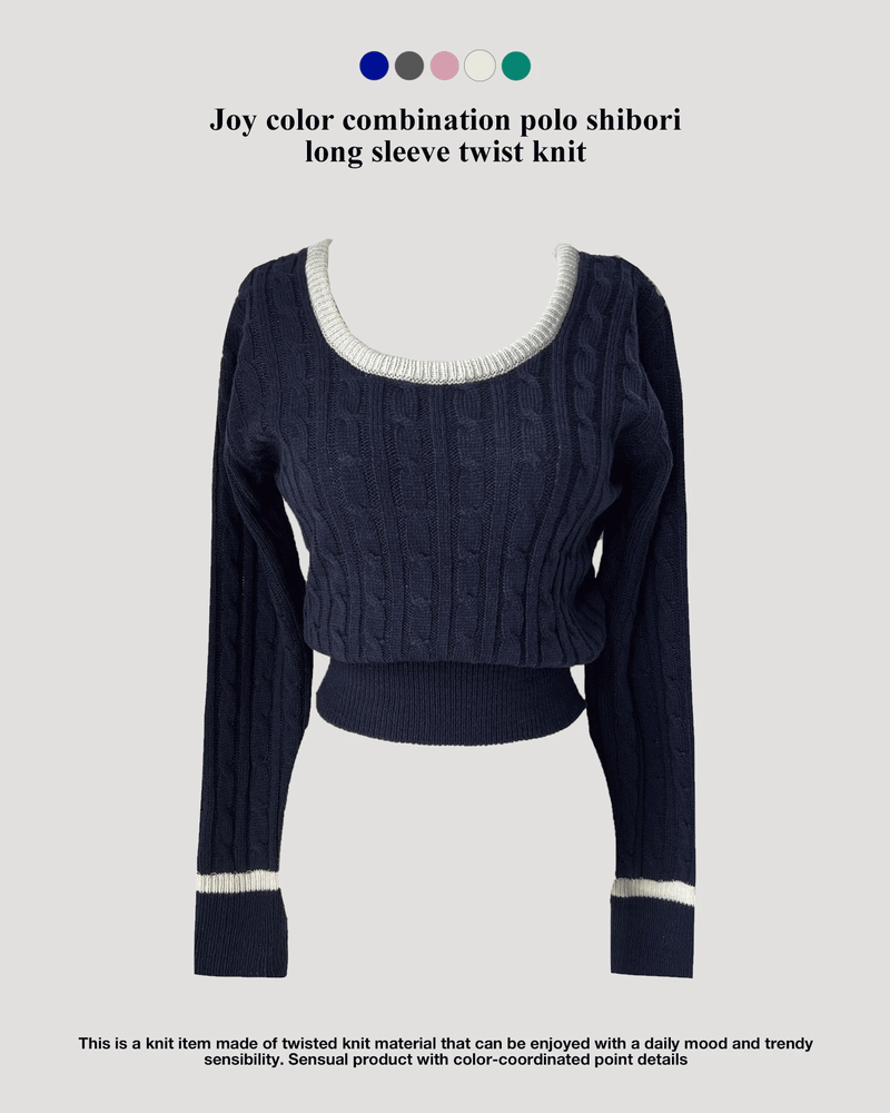 GUSTA（グスタ）の「Joy color combination polo shibori long sleeve twist knit (5 colors)（Tops）」