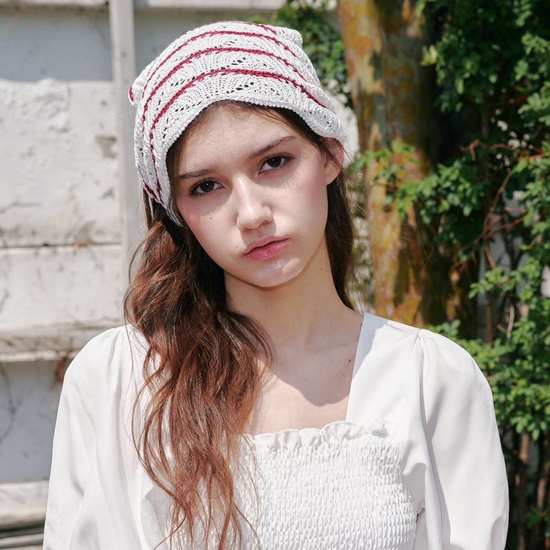 ALLINCOMPLETE（オールインコンプリート）の「Shell Stripe Hair Scarf (White & Red)（Hair Accessories）」
