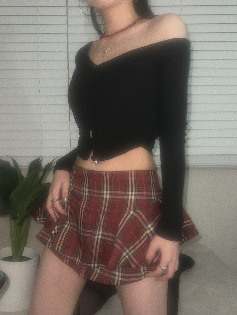 Frill checker skirt pants