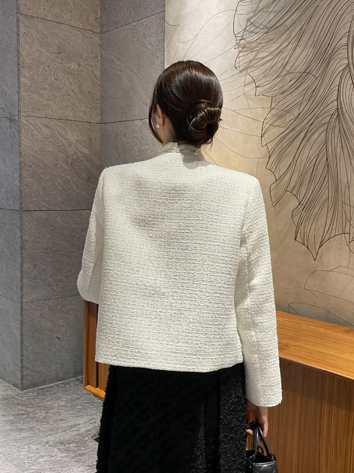Schuet Round No-Collar Pearl Tweed Jacket