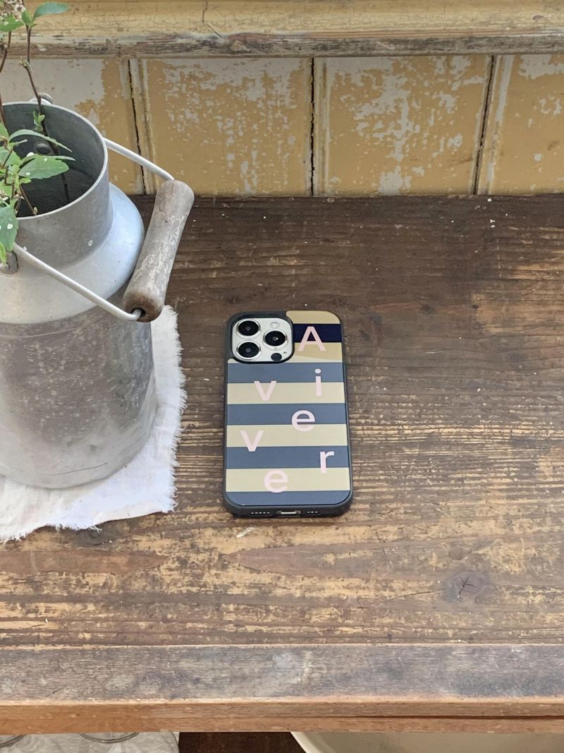 [MADE] stripe logo glass bumper case(khakinavy-s)