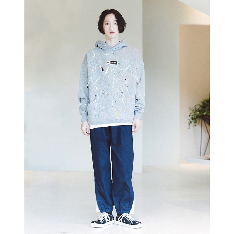 DAMP NO PLAN BOX LOGO PAINT DROP HOODY_GRAY