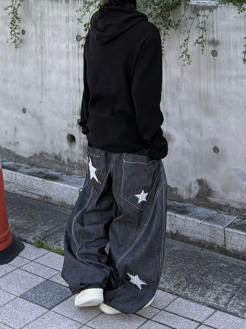 チェックステッチ デニムパンツ