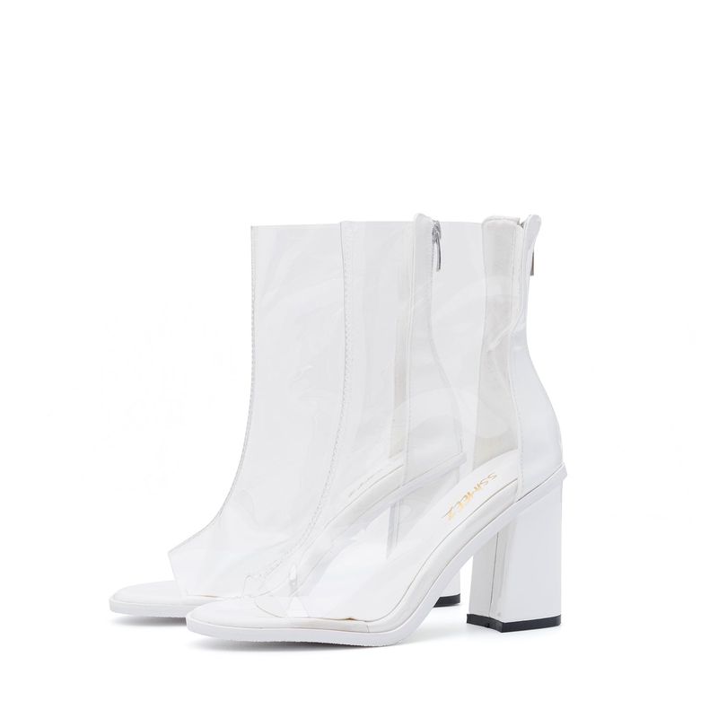 PVC Open Toe Block Heel(White)
