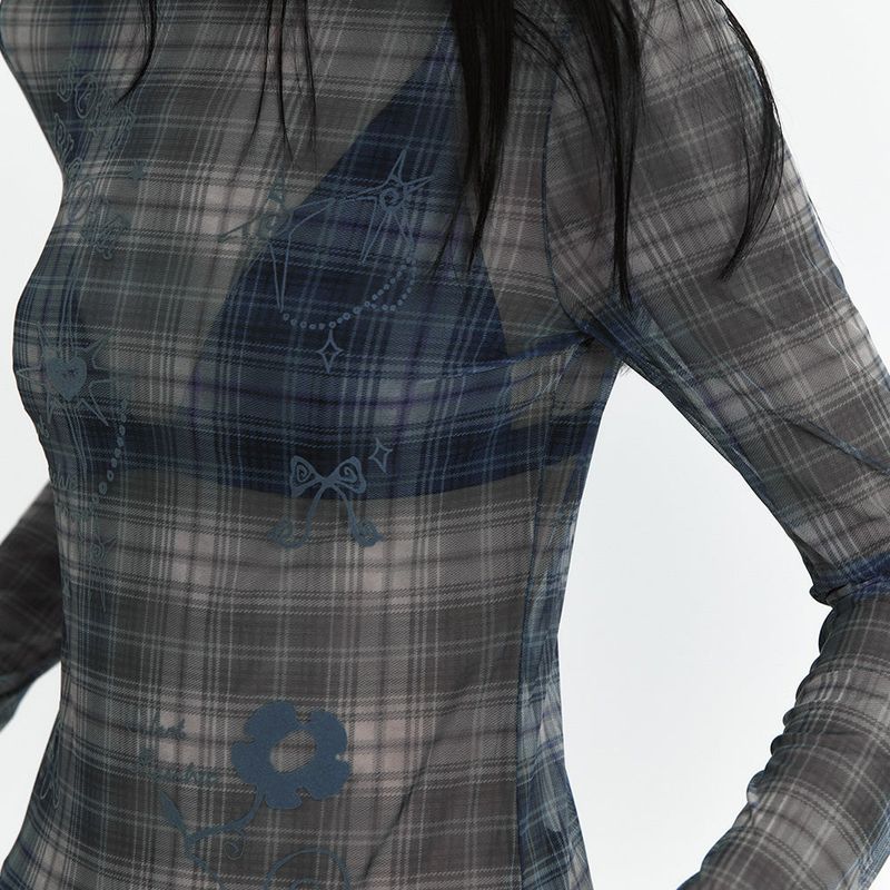 C SEE-THROUGH CHECK T-SHIRT_BLACK