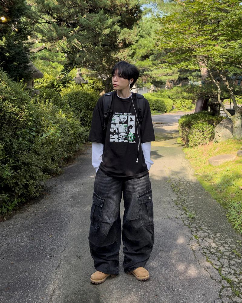 Bern diagonal cargo wide denim pants