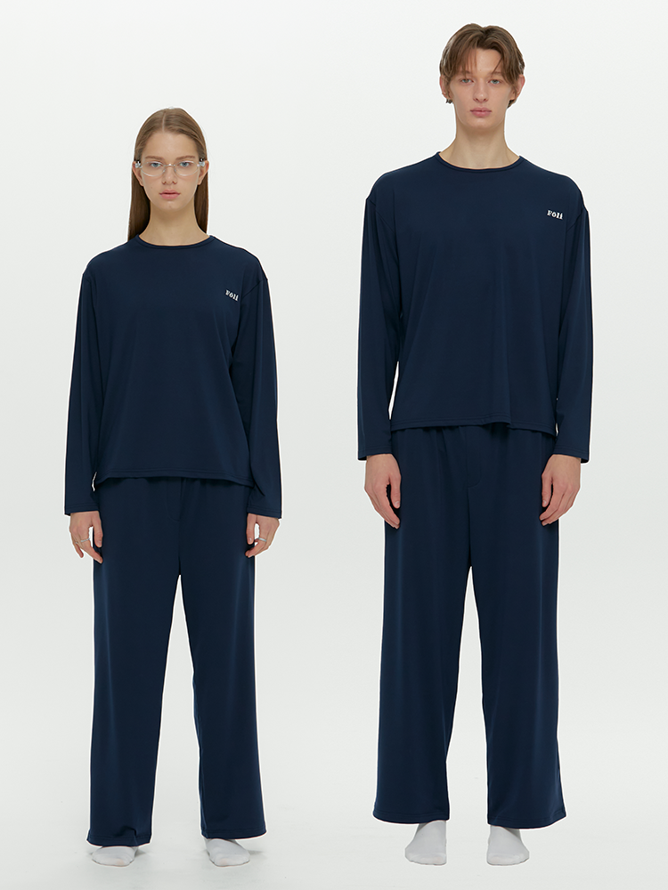 Foli(フォリー)の「(Unisex) Essential Stretch Fit Long Sleeves PJ Set, Navy(Tops)」