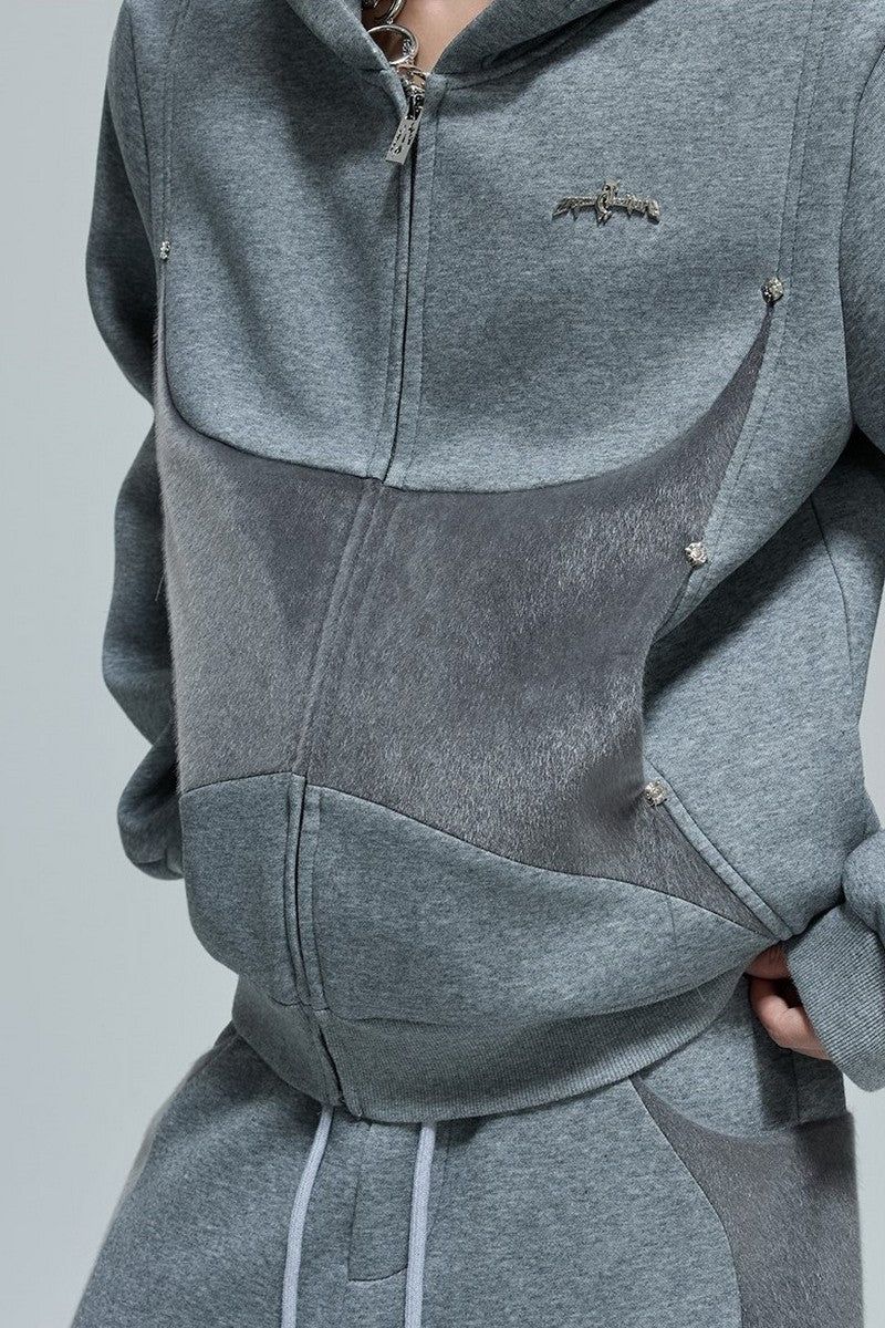 Fur Patchwork Zip-Up Hoodie